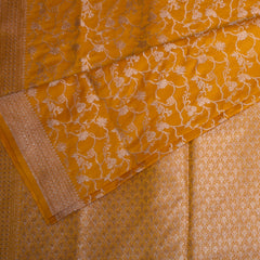 Art silk benarasi yellow saree with silver jari boarder
