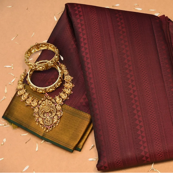 Kanchipuram Silk Brick Red Saree with Blouse