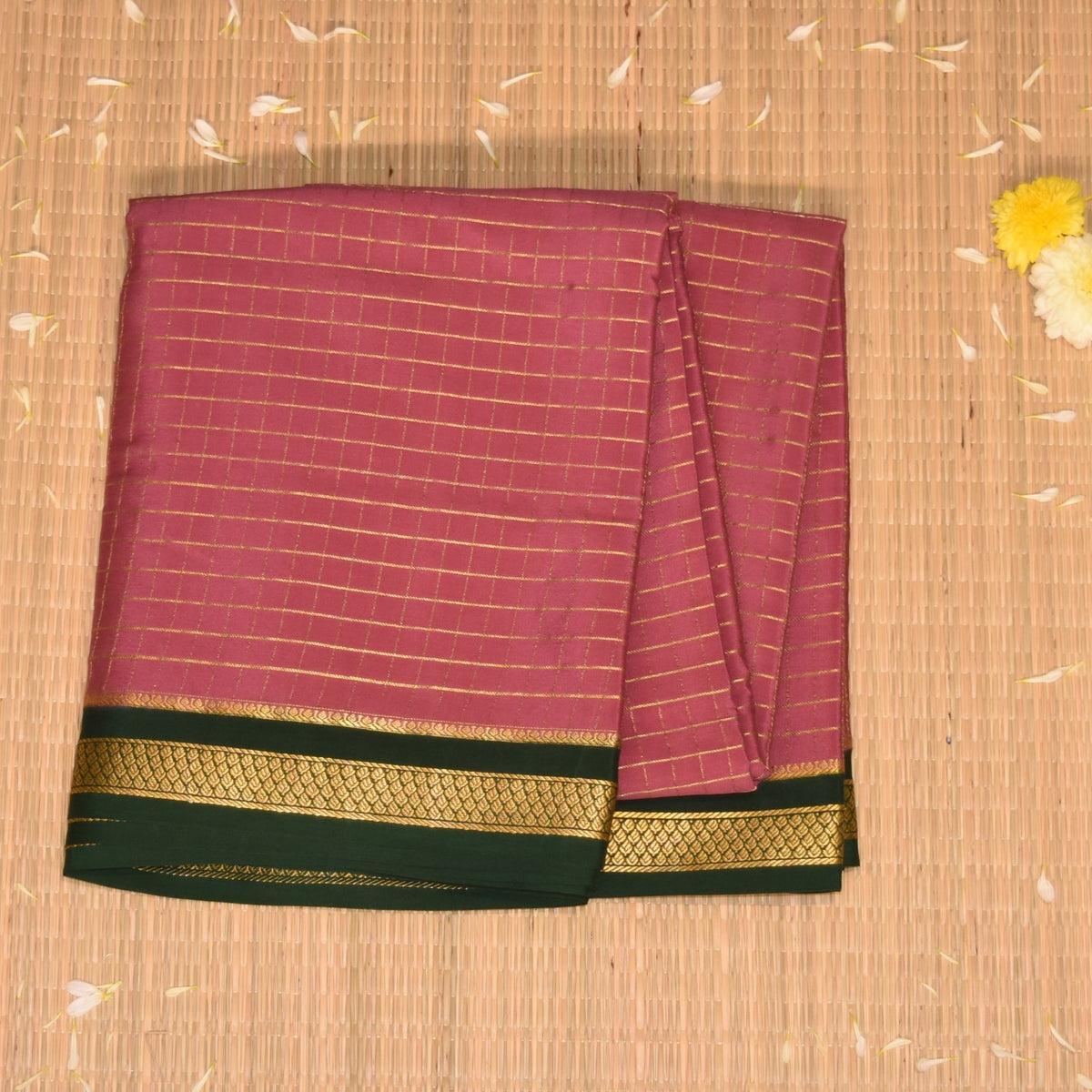 Mysore crepe silk coral pink saree with jari boarder