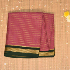 Mysore crepe silk coral pink saree with jari boarder