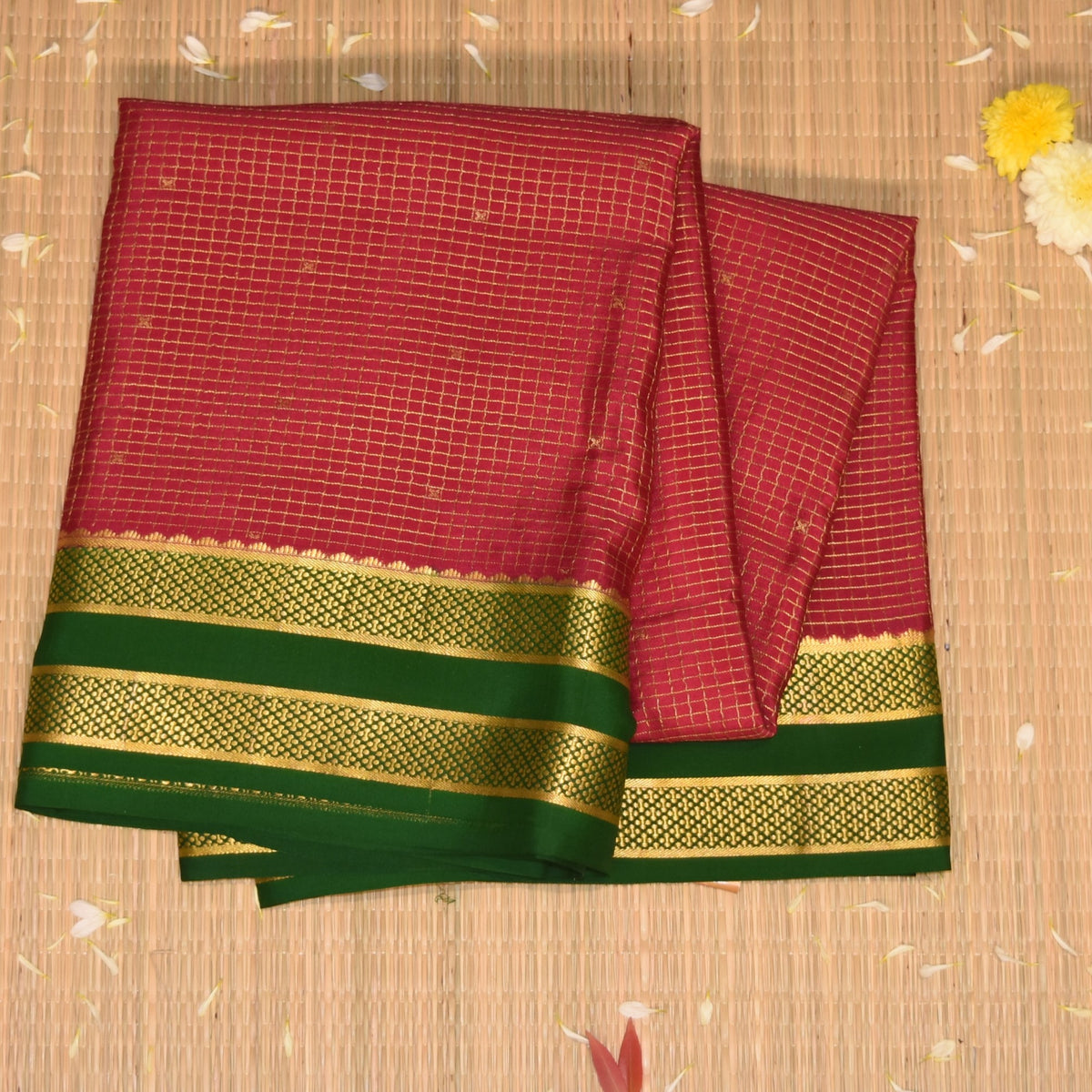 Mysore crepe silk dark pink jari boarder