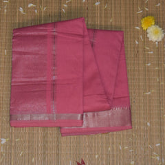 Mangalagiri Pure Cotton Rose pink saree with silver jari boarder