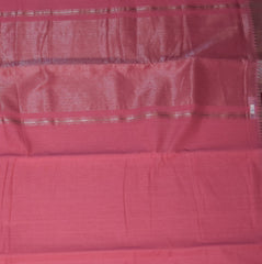 Mangalagiri Pure Cotton Rose pink saree with silver jari boarder