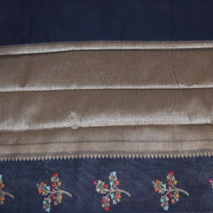 Semi Silk Cotton Navy Blue saree with jari work