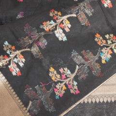 Semi Silk Cotton Black saree with jari boarder