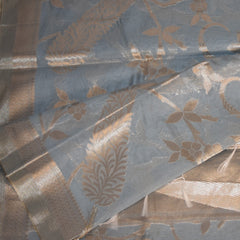 semi Silk Cotton Ash saree with jari boarder
