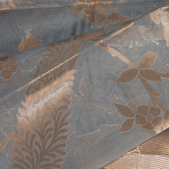 semi Silk Cotton Ash saree with jari boarder