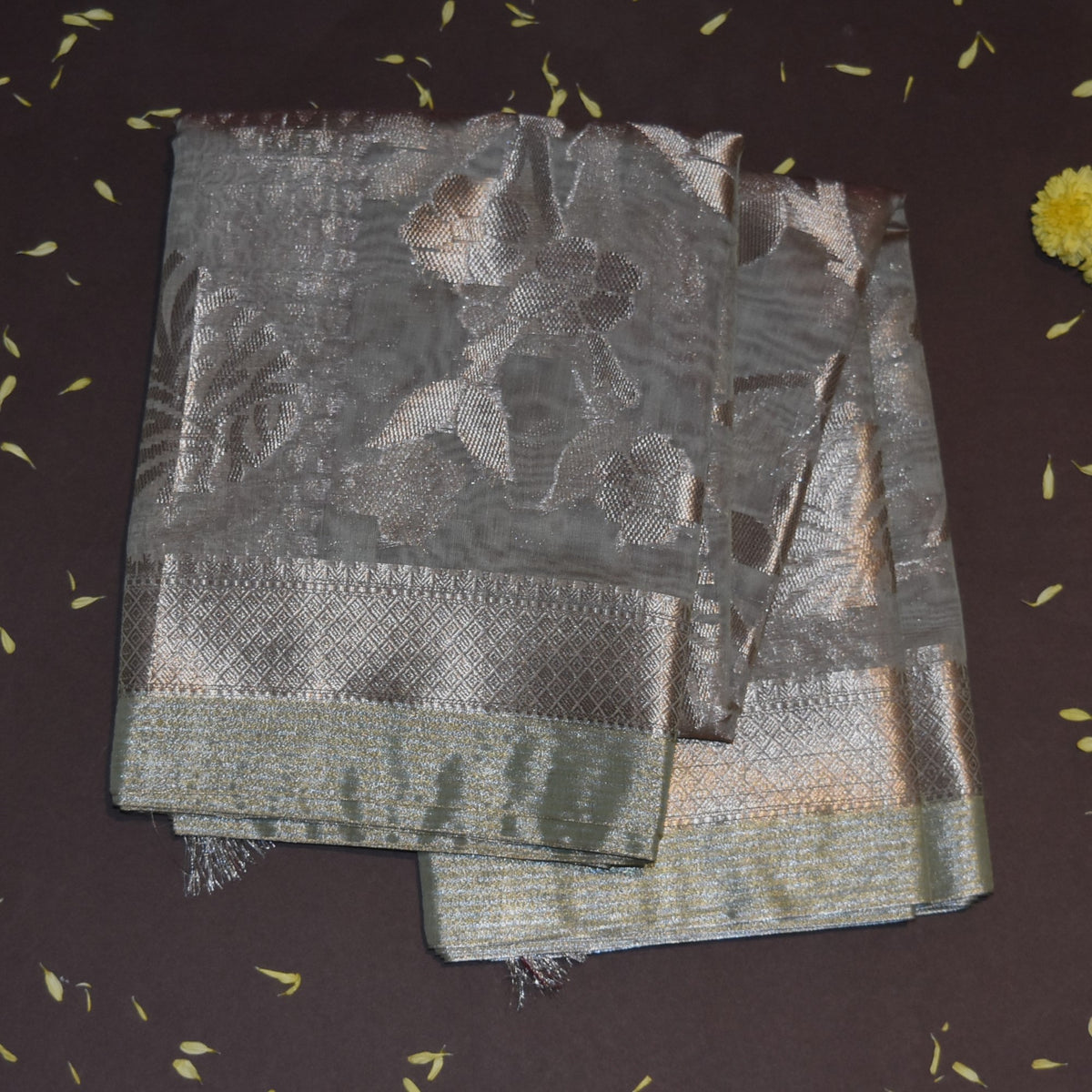 Semi Silk Cotton Ash saree with jari boarder