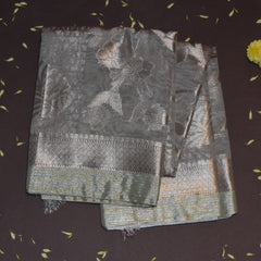 Semi Silk Cotton Ash saree with jari boarder