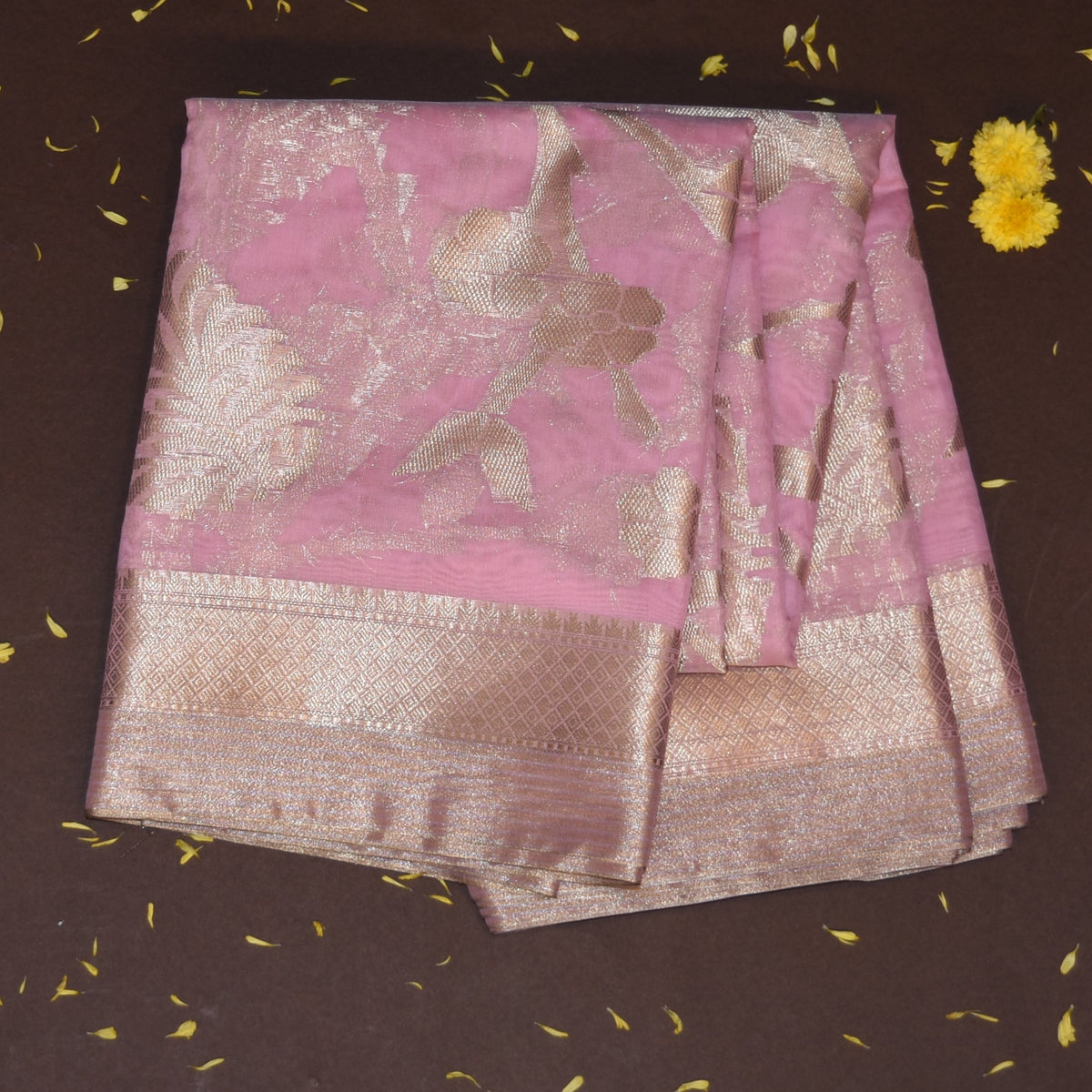 Semi Silk Baby pink saree with jari boarder