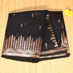 Semi Silk Cotton Black Saree with jari boarder