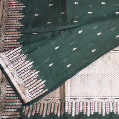 Semi Silk Cotton Bottle Green saree with jari boarder