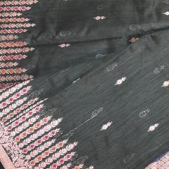 Semi Silk Cotton Bottle Green saree with jari boarder