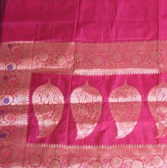 Semi Silk Cotton Rani pink saree with jari boarder