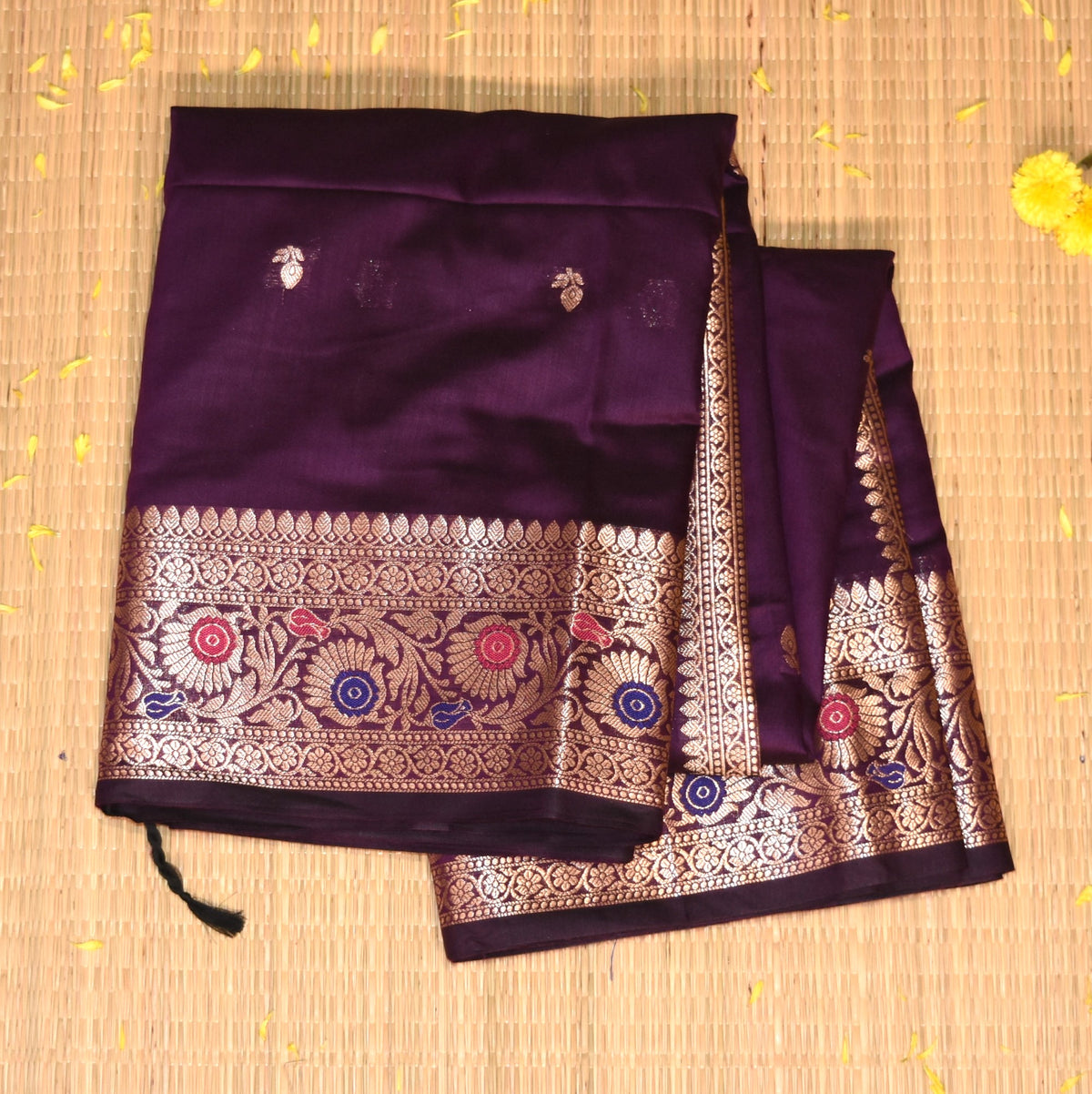 Semi silk Purple saree with jari boarder