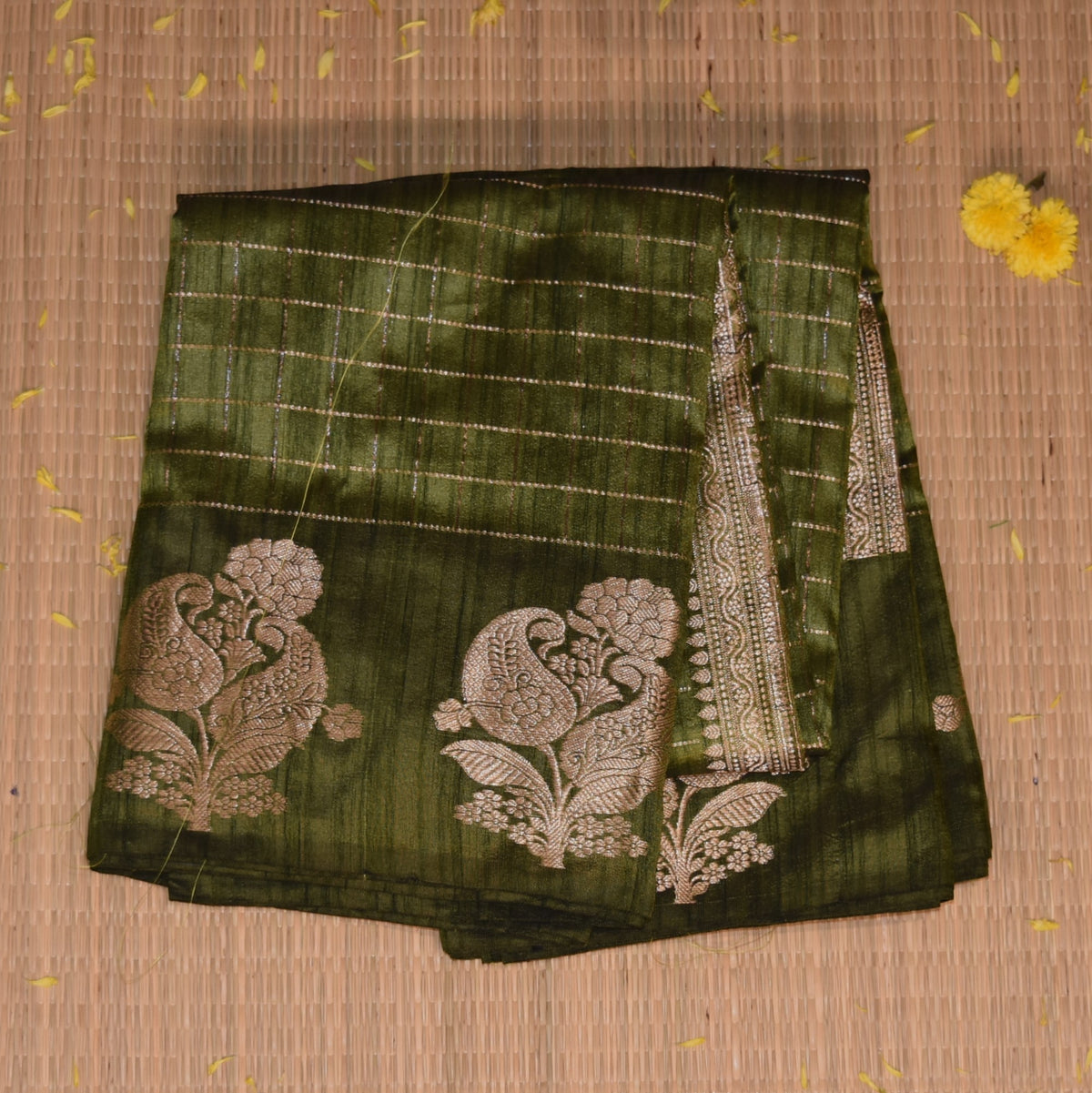 Semi Silk Cotton Green saree with jari boarder