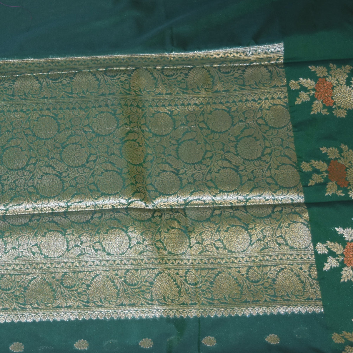 Semi Silk Bottle green saree with jari boarder