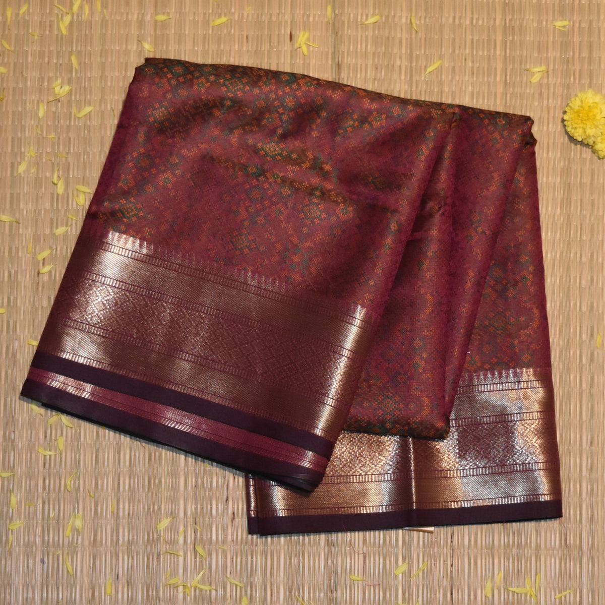 Semi Silk Megenta saree with jari boarder