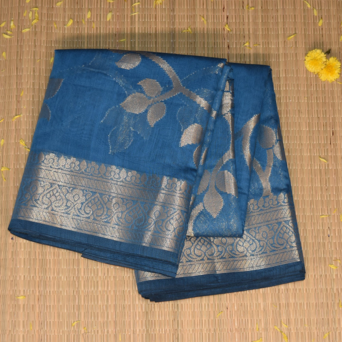 Semi Kora Silk blue saree with jari boarder