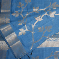 Semi Kora Silk blue saree with jari boarder