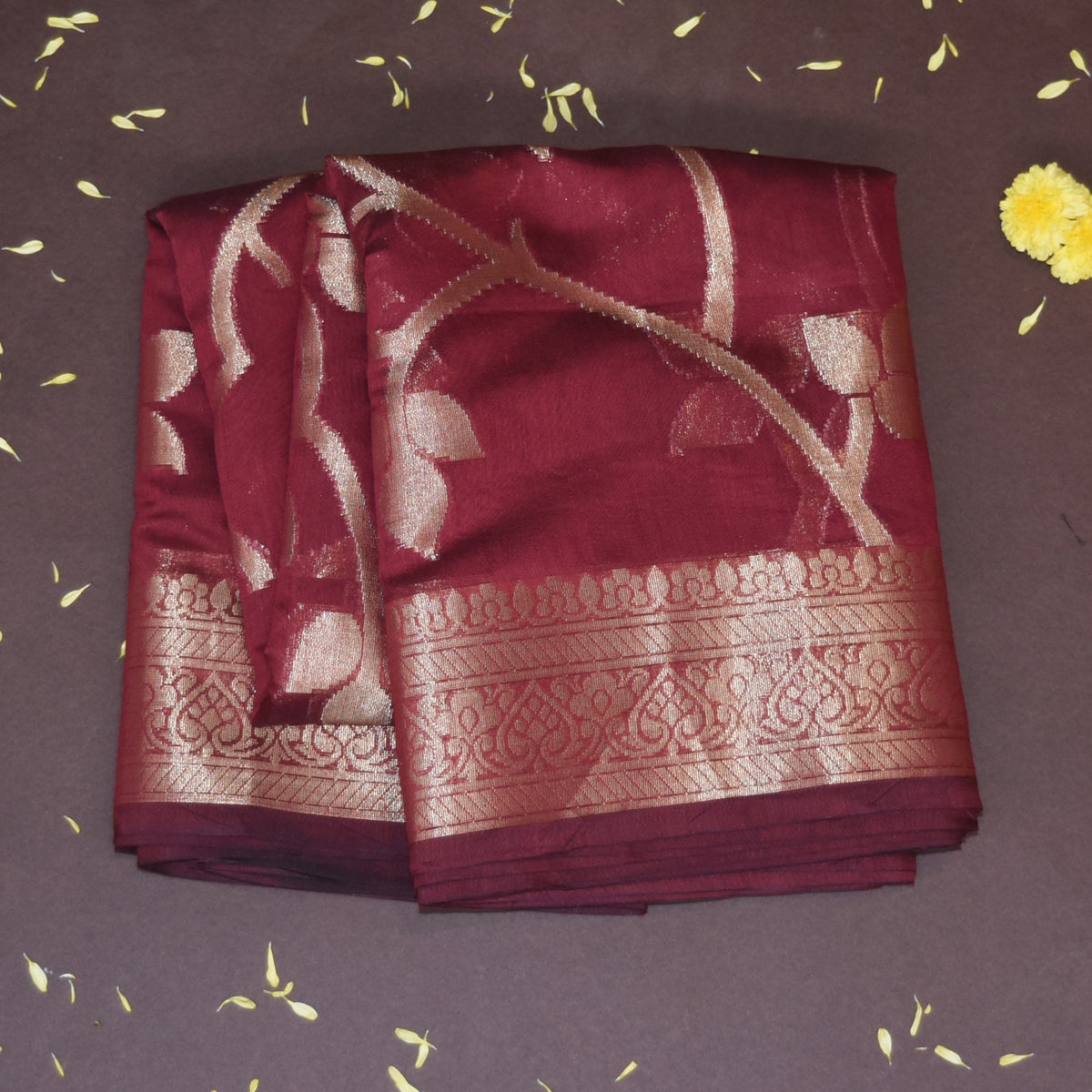 Semi Kora Silk Maroon saree with jari boarder