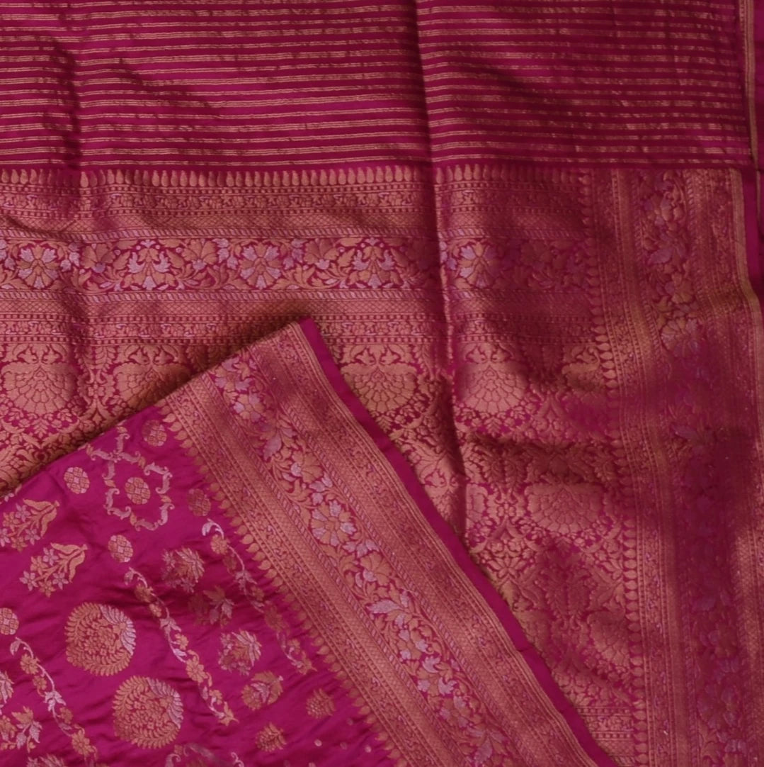 Banarasi Pink Saree With Jari Boarder with Blouse
