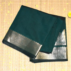 Semi Silk Cotton Bottle Green Saree with jari boarder