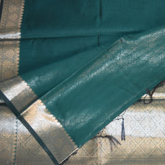 Semi Silk Cotton Bottle Green Saree with jari boarder
