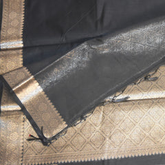 Semi Silk Cotton Black saree with jari boarder