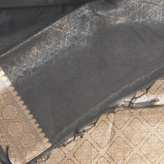 Semi Silk Cotton Black saree with jari boarder