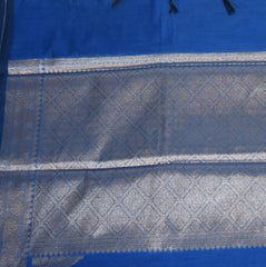 Semi Silk Cotton Blue saree with jari boarder
