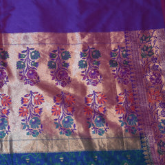Art silk Benarasi navy blue saree with paithani boarder