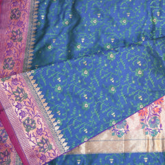 Art silk Benarasi navy blue saree with paithani boarder
