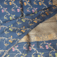 Dupion Silk Saree teal blue with jari boarder