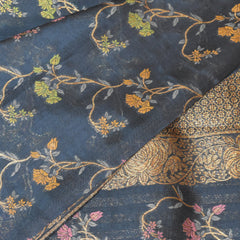Dupion Silk Saree teal blue with jari boarder