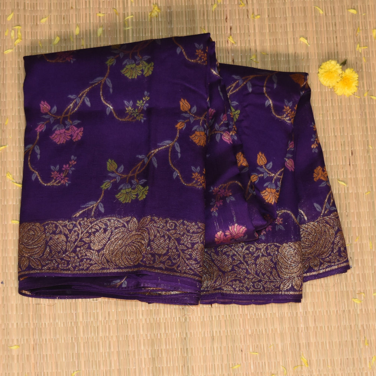 Dupion silk purple saree with jari boarder