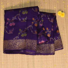 Dupion silk purple saree with jari boarder