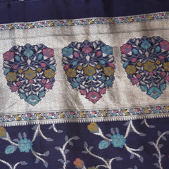 Silk cotton navy blue saree with jari boarder