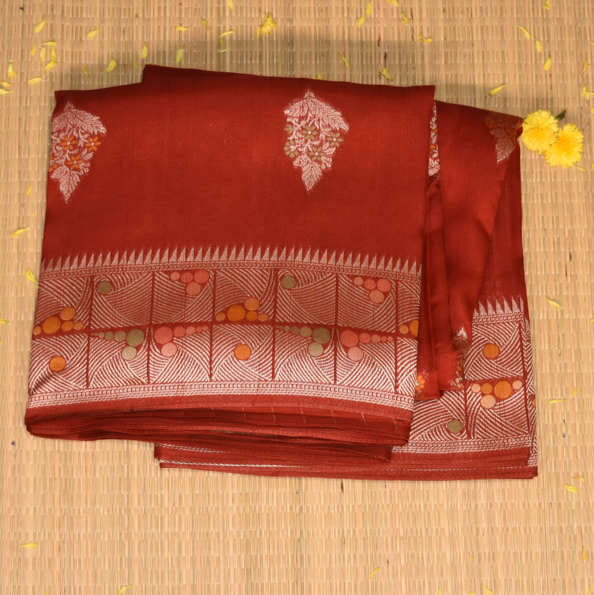 Dupion silk red saree with jari boarder