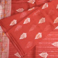 Dupion silk red saree with jari boarder