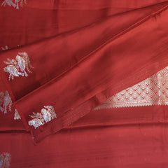 Benarasi crepe silk red saree with bird motifs
