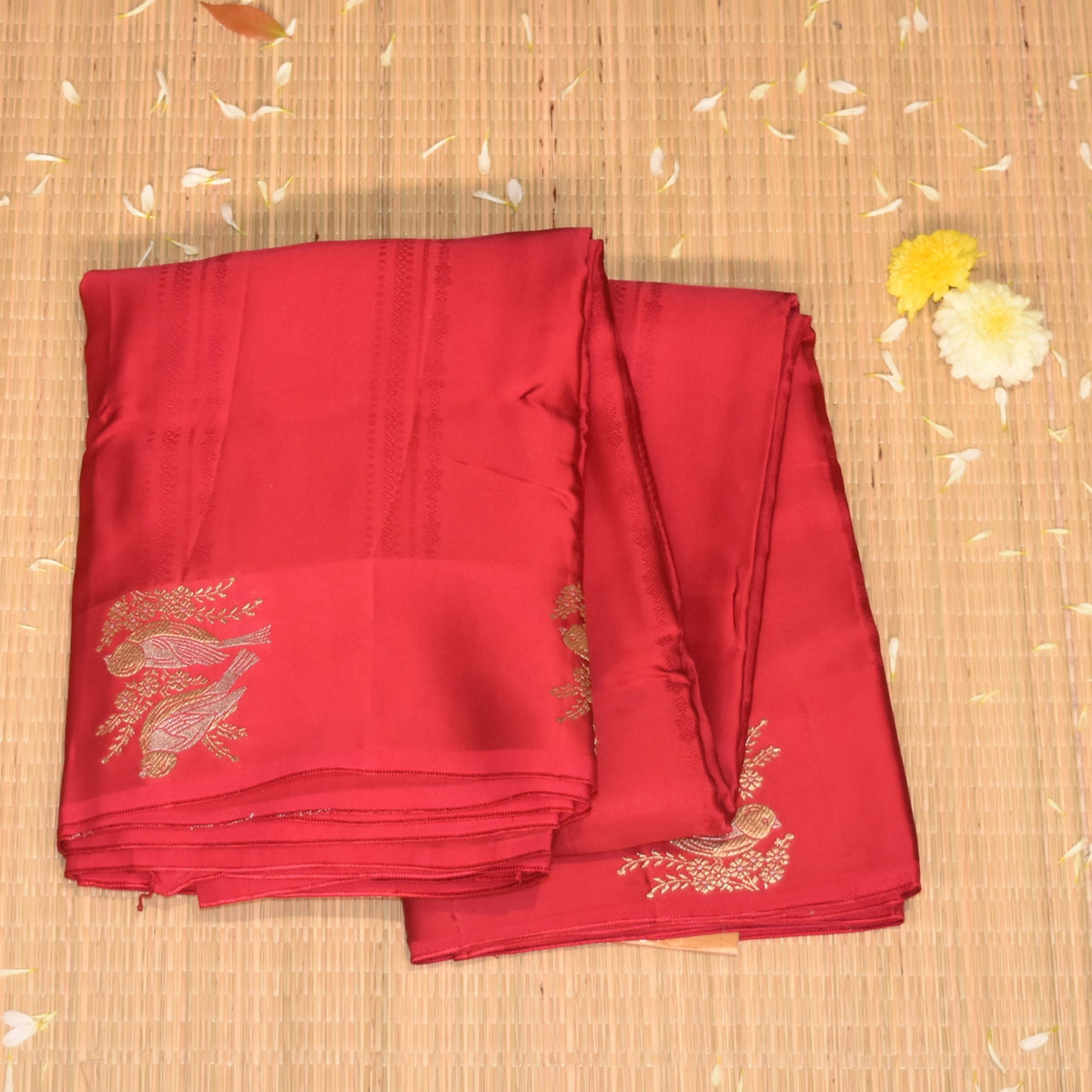 Banarasi Crepe Silk barbie pink with bird motifs