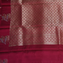 Banarasi Crepe Silk barbie pink with bird motifs