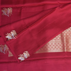 Banarasi Crepe Silk barbie pink with bird motifs