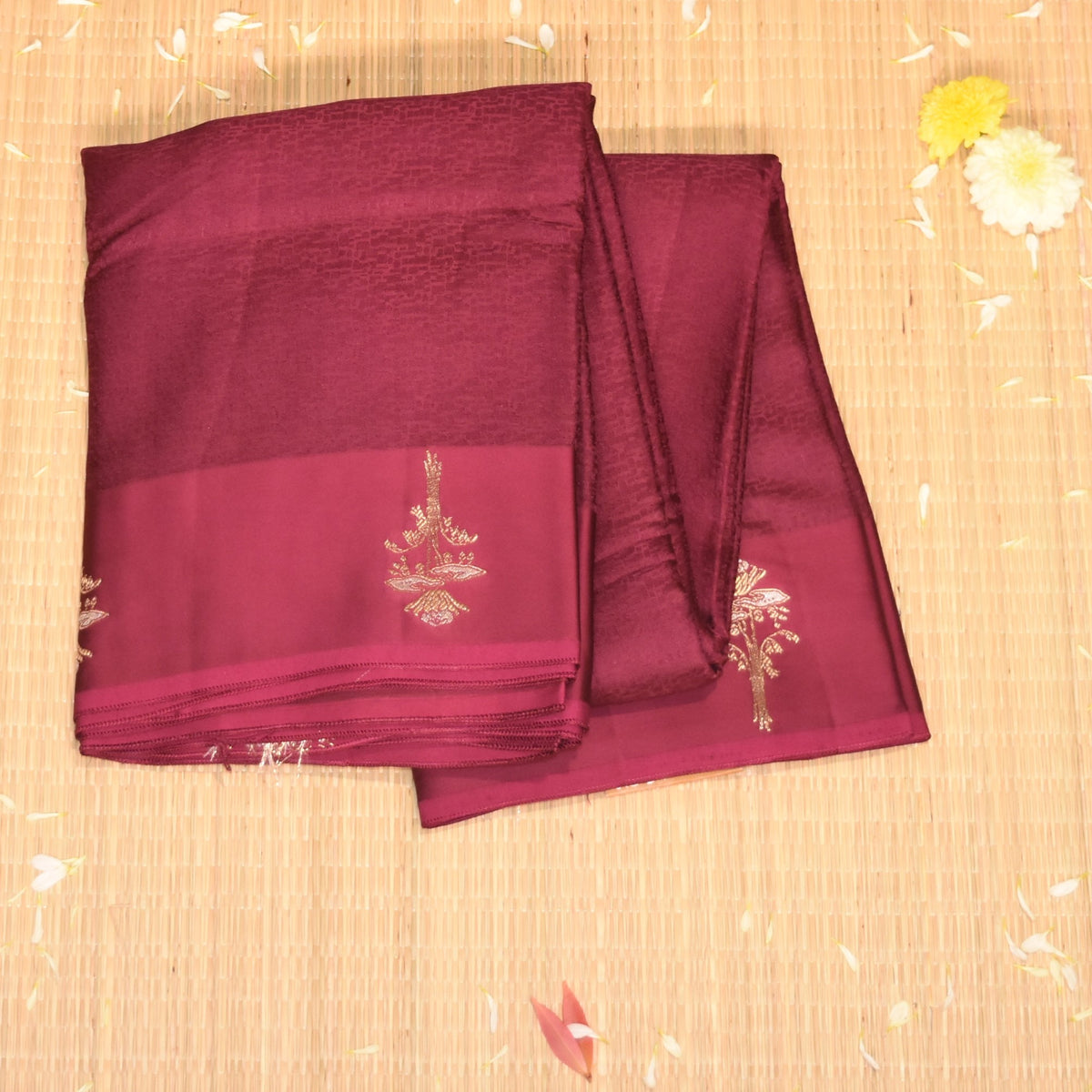 Benarasi Crepe Silk grape wine with flower motifs