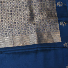 Benarasi Crepe Silk pigeon blue with flower motifs