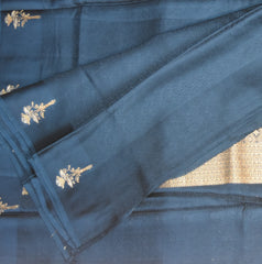 Benarasi Crepe Silk pigeon blue with flower motifs