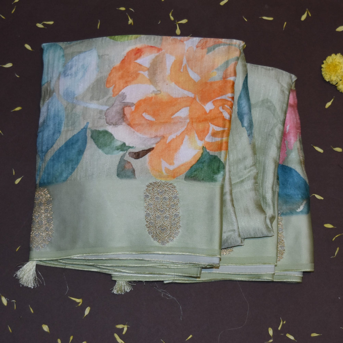 Mashroo silk light green saree with jari boarder