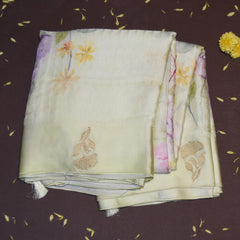 Mashroo silk light green saree with flower motifs