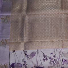 Mashroo silk lavender saree with bird motifs with jari boarder